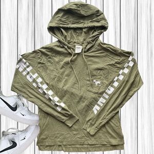 PINK Victoria's Secret Women's Hoodie Drawstring Shirt Olive Green Size XS